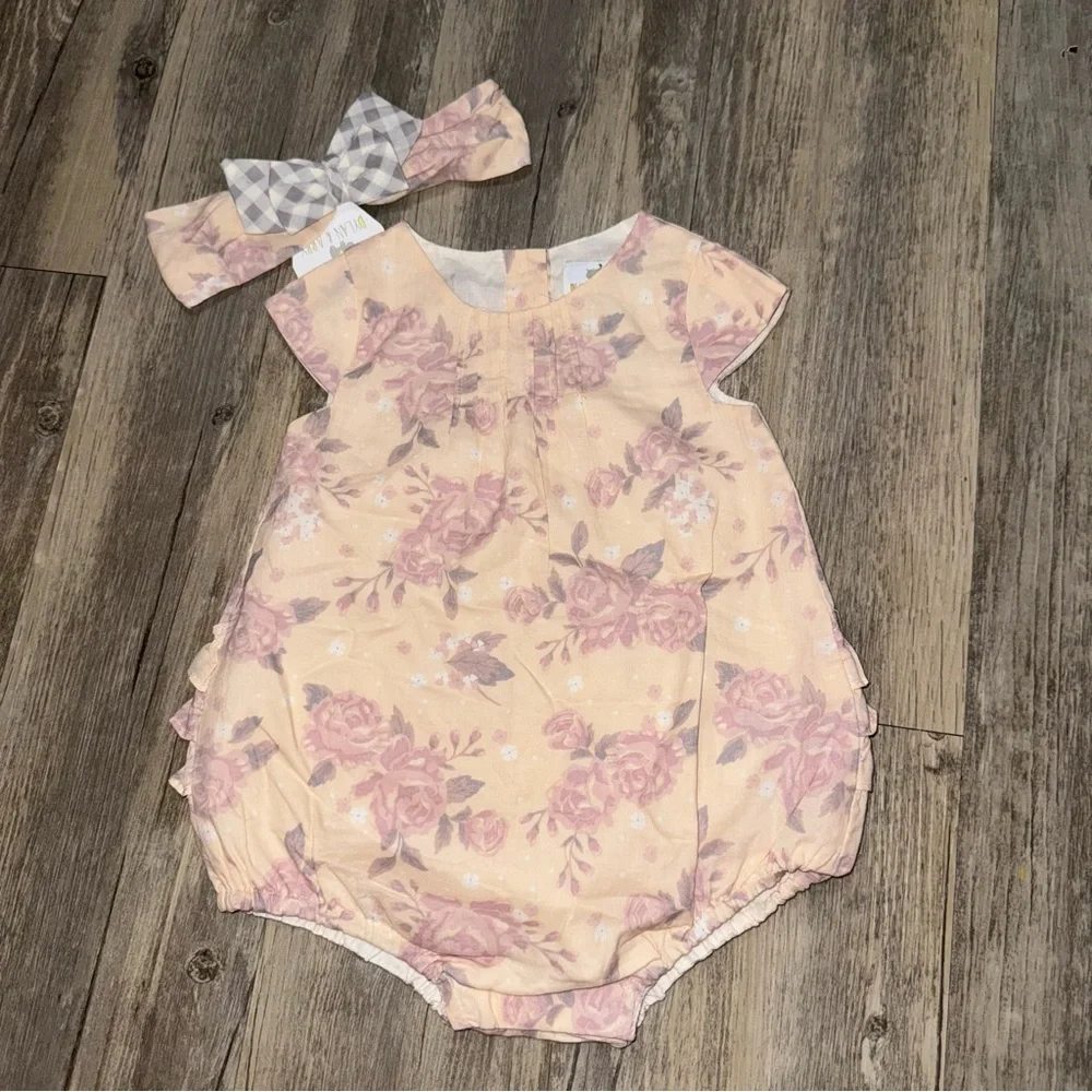 NWT Charming Floral Bubble Romper with Headband